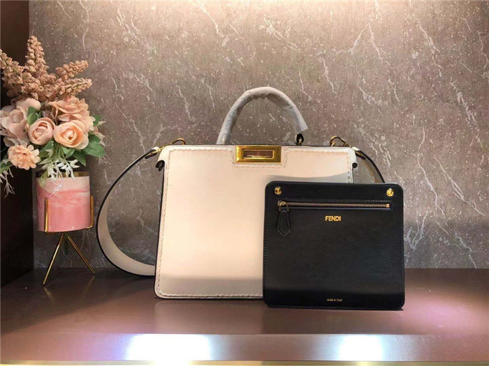 Fendi ICONIC PEEKABOO ISEEU Leather Bag Off-white Mid