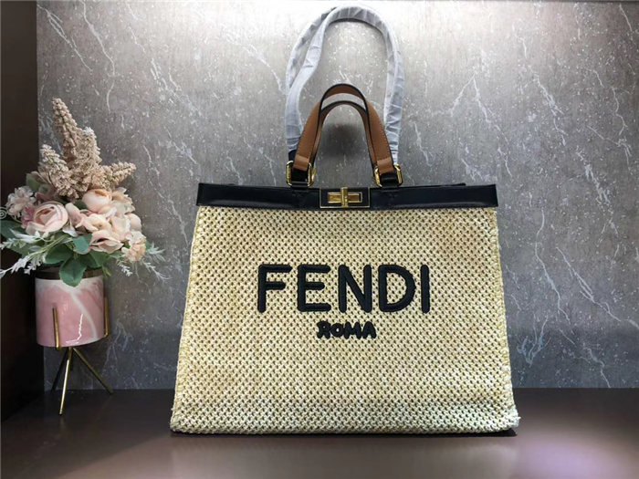 Fendi PEEKABOO X-Lite Raffia Bag Natural