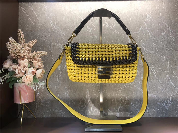 Fendi BAGUETTE Bag Interlace Yellow Mid