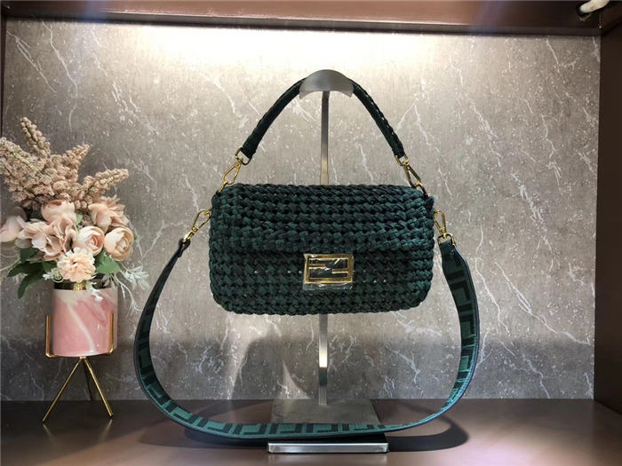 Fendi BAGUETTE Bag Interlace Dk Green Mid