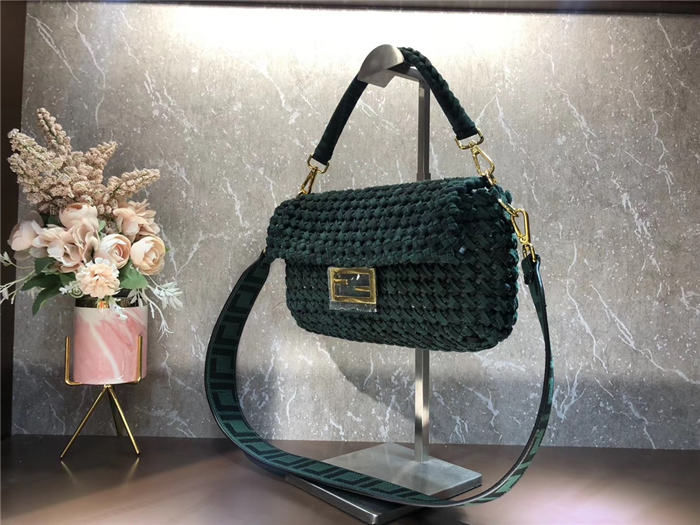 Fendi BAGUETTE Bag Interlace Dk Green Mid