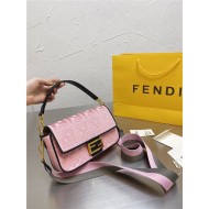 Fendi BAGUETTE Embroidered canvas bag Pink Mid