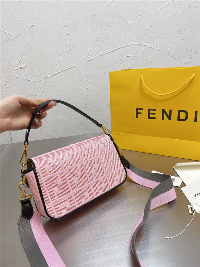 Fendi BAGUETTE Embroidered canvas bag Pink Mid