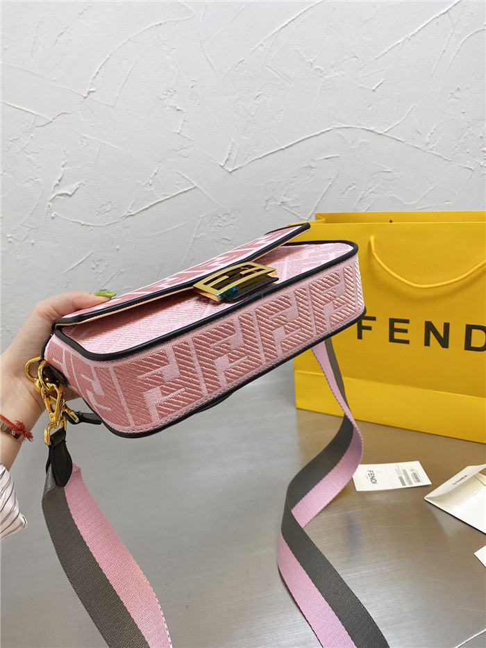 Fendi BAGUETTE Embroidered canvas bag Pink Mid