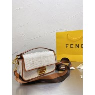 Fendi BAGUETTE Embroidered canvas bag Off-white Mid