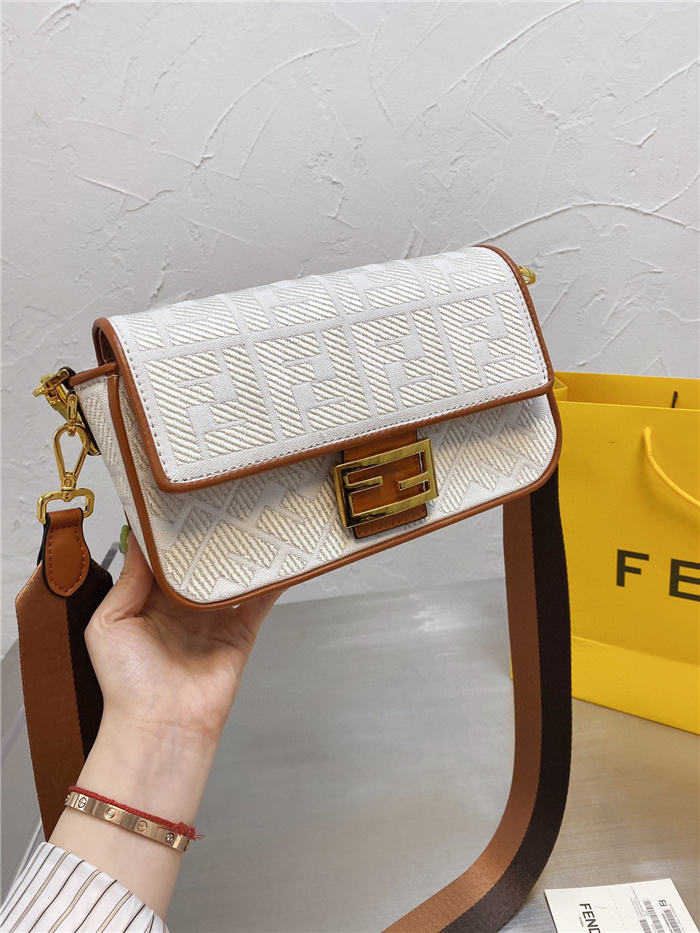 Fendi BAGUETTE Embroidered canvas bag Off-white Mid