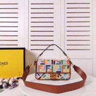 Fendi BAGUETTE Embroidered canvas bag Rainbow Mid