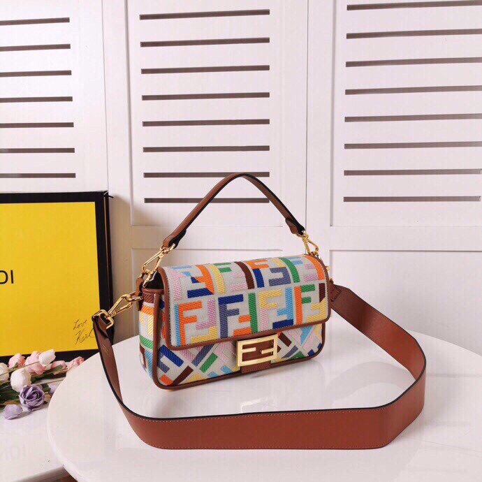 Fendi BAGUETTE Embroidered canvas bag Rainbow Mid