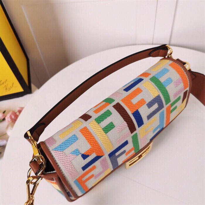 Fendi BAGUETTE Embroidered canvas bag Rainbow Mid