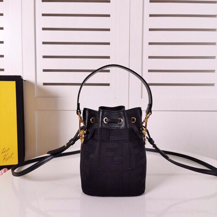 Fendi MON TRESOR Embroidery Canvas Bag Black