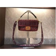 Fendi BAGUETTE Canvas Bag Embroidered Wine Mid