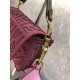 Fendi BAGUETTE Canvas Bag Embroidered Wine Mid