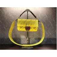 Fendi BAGUETTE Canvas Bag Embroidered Yellow Mid