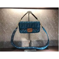 Fendi BAGUETTE Canvas Bag Embroidered Blue Mid