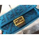 Fendi BAGUETTE Canvas Bag Embroidered Blue Mid