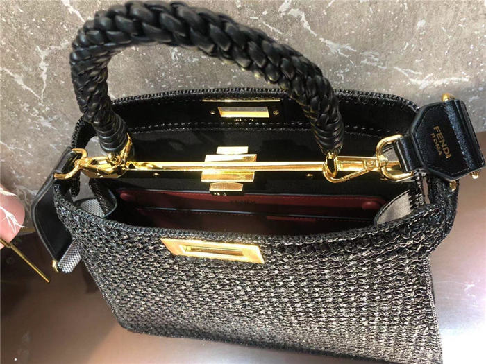 Fendi PEEKABOO ISEEU MEDIUM Woven straw bag Black Mid