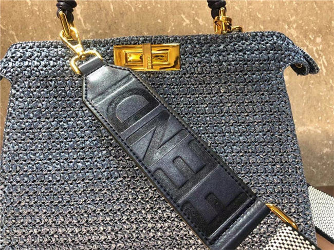 Fendi PEEKABOO ISEEU MEDIUM Woven straw bag Blue Mid