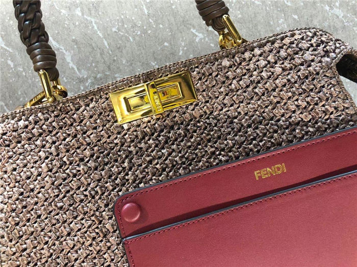 Fendi PEEKABOO ISEEU MEDIUM Woven straw bag Brown Mid