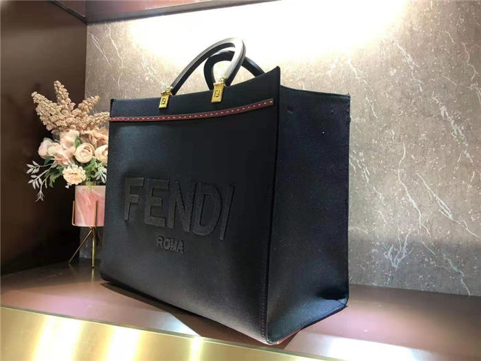 Fendi SUNSHINE MEDIUM Canvas Bag Black