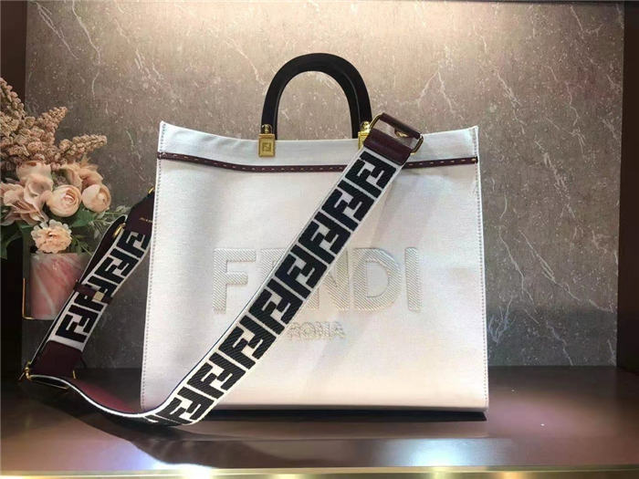 Fendi SUNSHINE MEDIUM Canvas Bag White