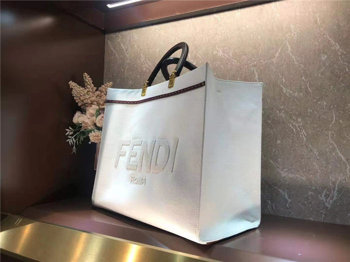 Fendi SUNSHINE MEDIUM Canvas Bag White