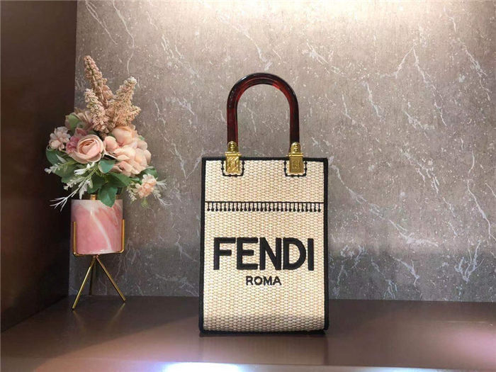 Fendi MINI-B SUNSHINE SHOPPER Straw Off-white Mid