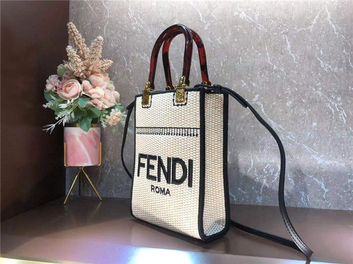 Fendi MINI-B SUNSHINE SHOPPER Straw Off-white Mid