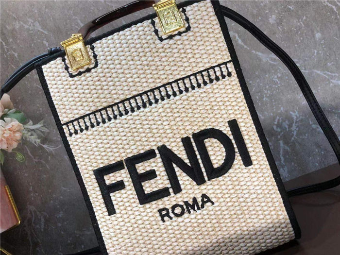 Fendi MINI-B SUNSHINE SHOPPER Straw Off-white Mid