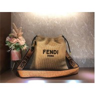 Fendi PACK SMALL POUCH Raffia Camel Mid