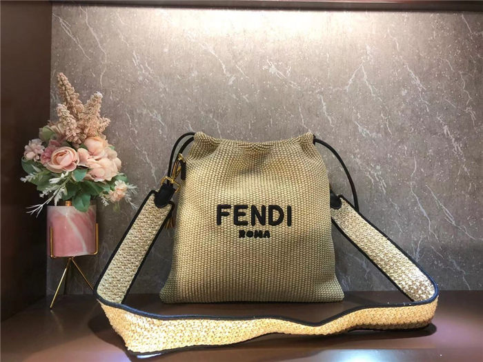 Fendi PACK SMALL POUCH Raffia Beige Mid