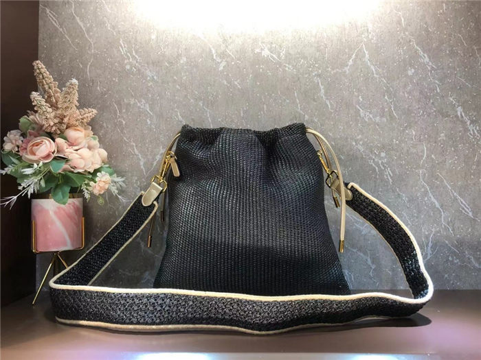 Fendi PACK SMALL POUCH Raffia Black Mid