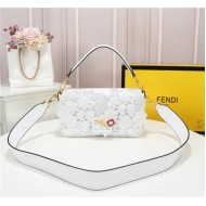 Fendi BAGUETTE Embroidered Patent White Mid