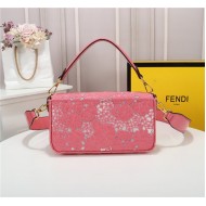 Fendi BAGUETTE Embroidered Patent Pink Mid