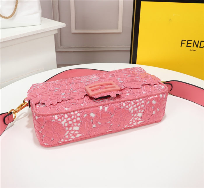 Fendi BAGUETTE Embroidered Patent Pink Mid