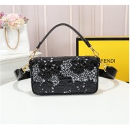 Fendi BAGUETTE Embroidered Patent Black Mid