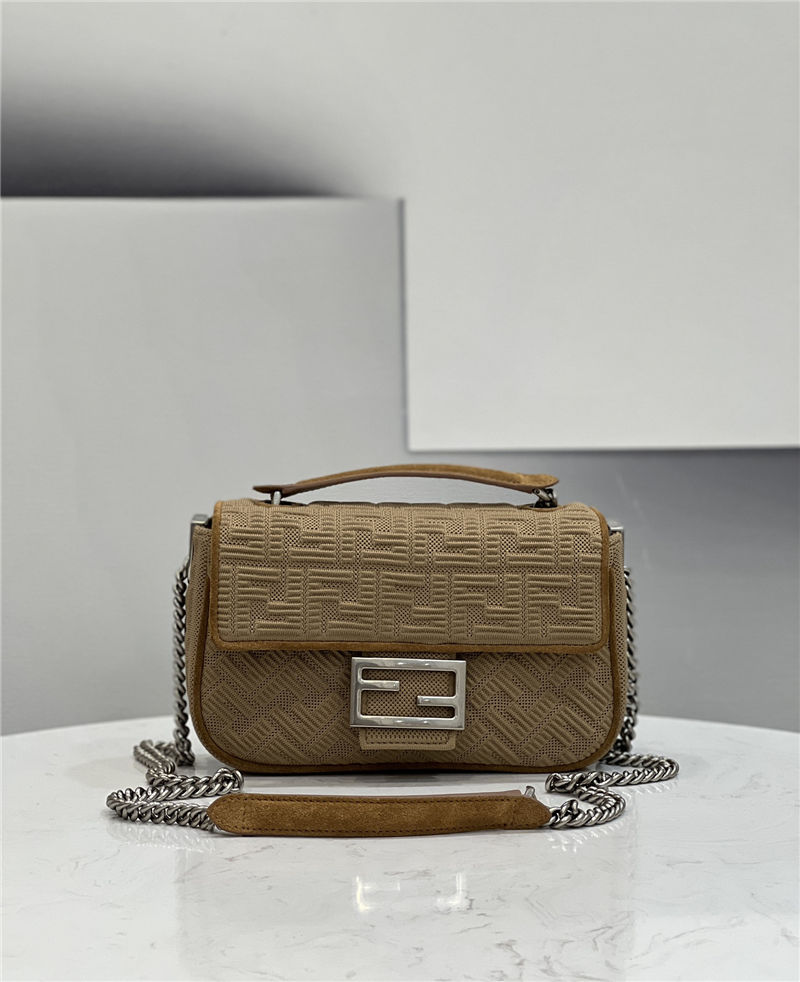 Baguette Chain Midi Bag FF Fabric Beige High