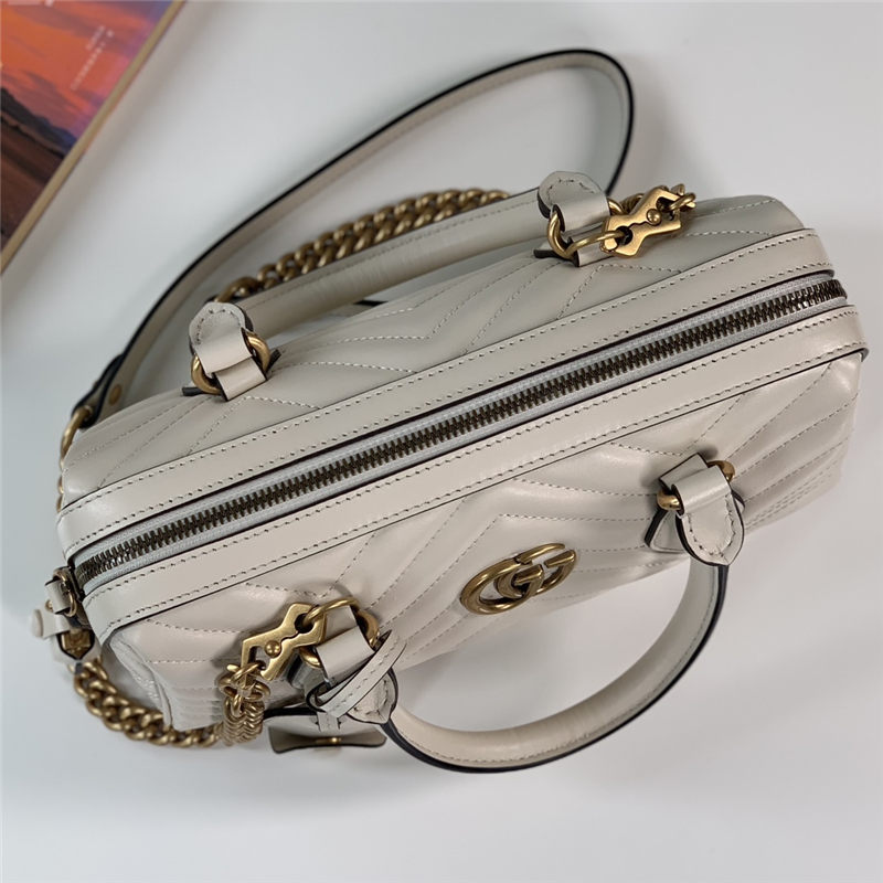 GG MARMONT SMALL TOP HANDLE BAG 746319 Lether White High