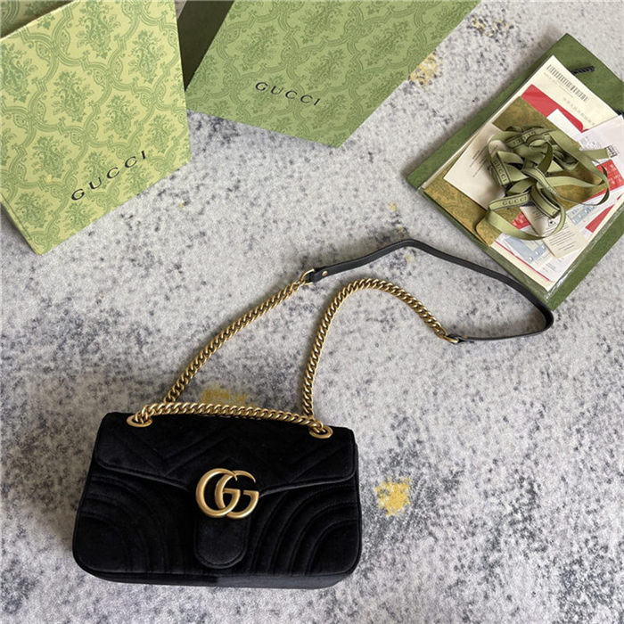 GG Marmont small matelassé shoulder bag 443497 Black Velvet High