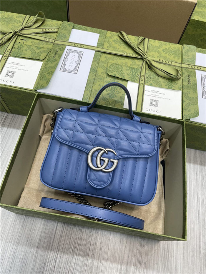 GG Marmont mini top handle bag New 583571 Blue High