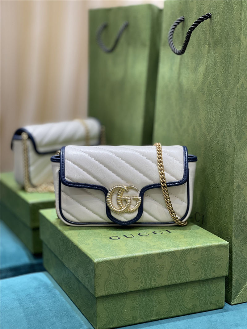 GG MARMONT MATELASSÉ SUPER MINI BAG 476433 white/blue High