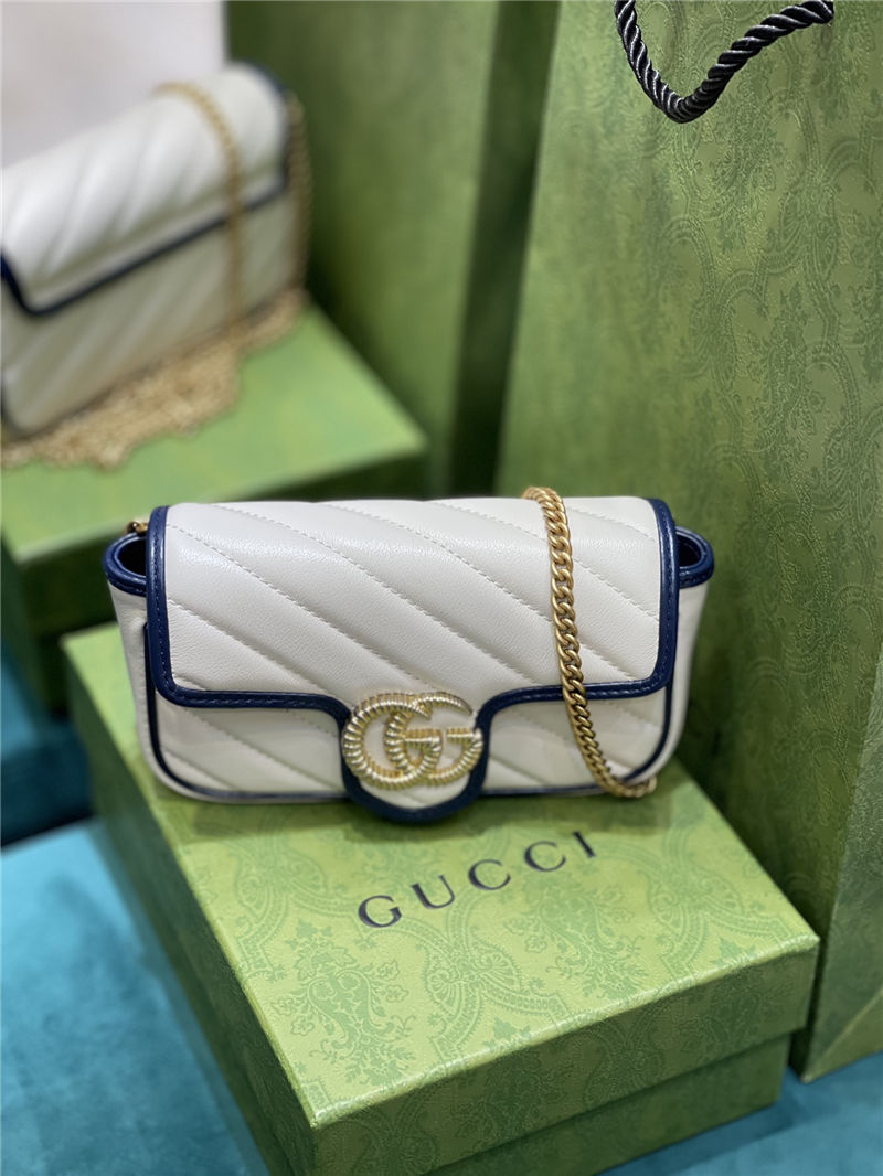 GG MARMONT MATELASSÉ SUPER MINI BAG 476433 white/blue High