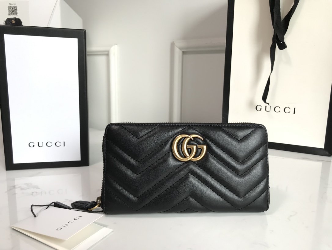 GG Marmont zip around wallet black High