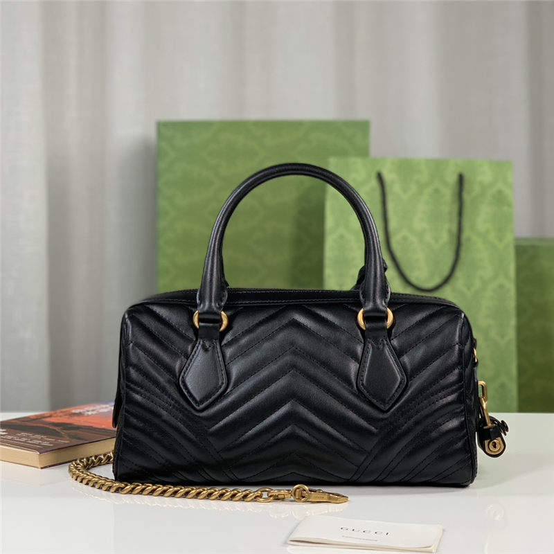 GG MARMONT SMALL TOP HANDLE BAG 746319 Lether Black High