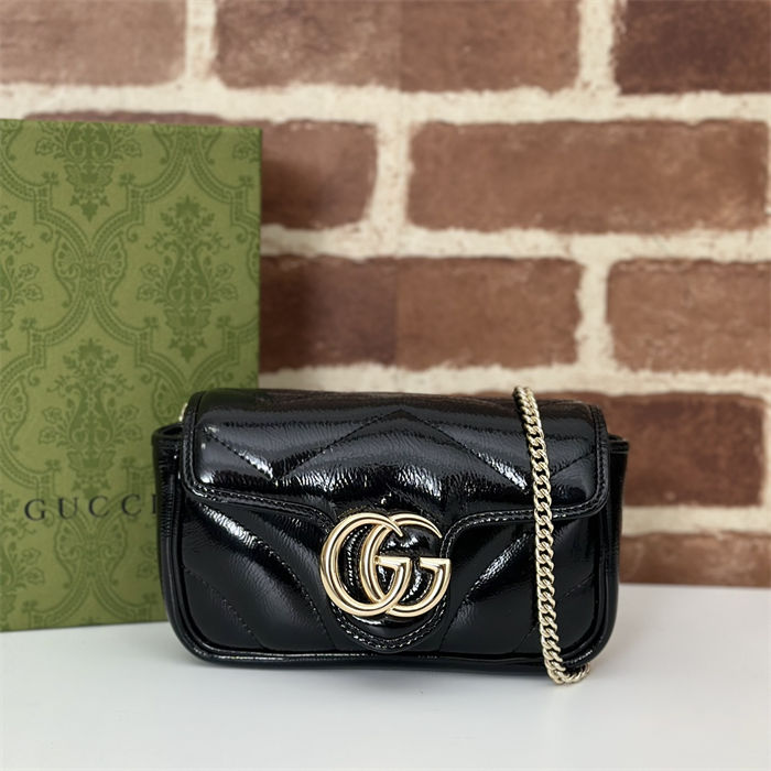 GG MARMONT MATELASSÉ SUPER MINI BAG 476433 Black Patent High