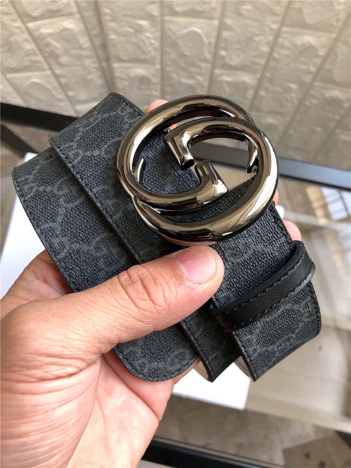 Gucci GG belt with interlocking G buckle Pewter 38mm High