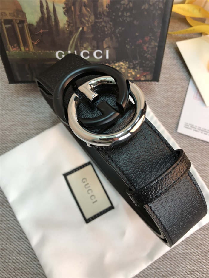 Gucci Leather belt with G buckle Silver/Black 38mm High