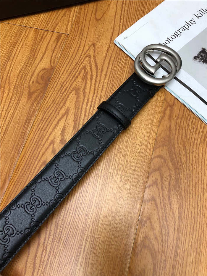 Gucci Signature belt with interlocking G buckle 38mm Anti-Silver High