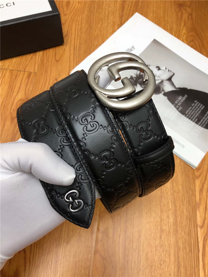 Gucci Signature belt with interlocking G buckle 38mm Anti-Silver High