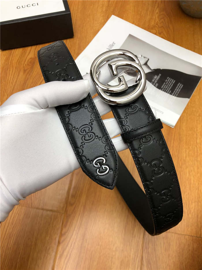 Gucci Signature belt with interlocking G buckle 38mm Silver High