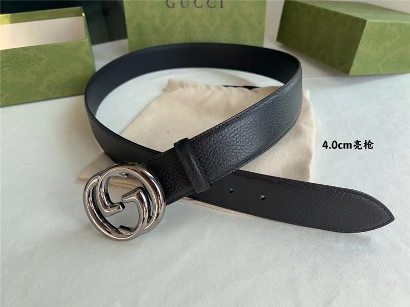 Gucci Leather belt with interlocking G buckle 38mm Pewter High